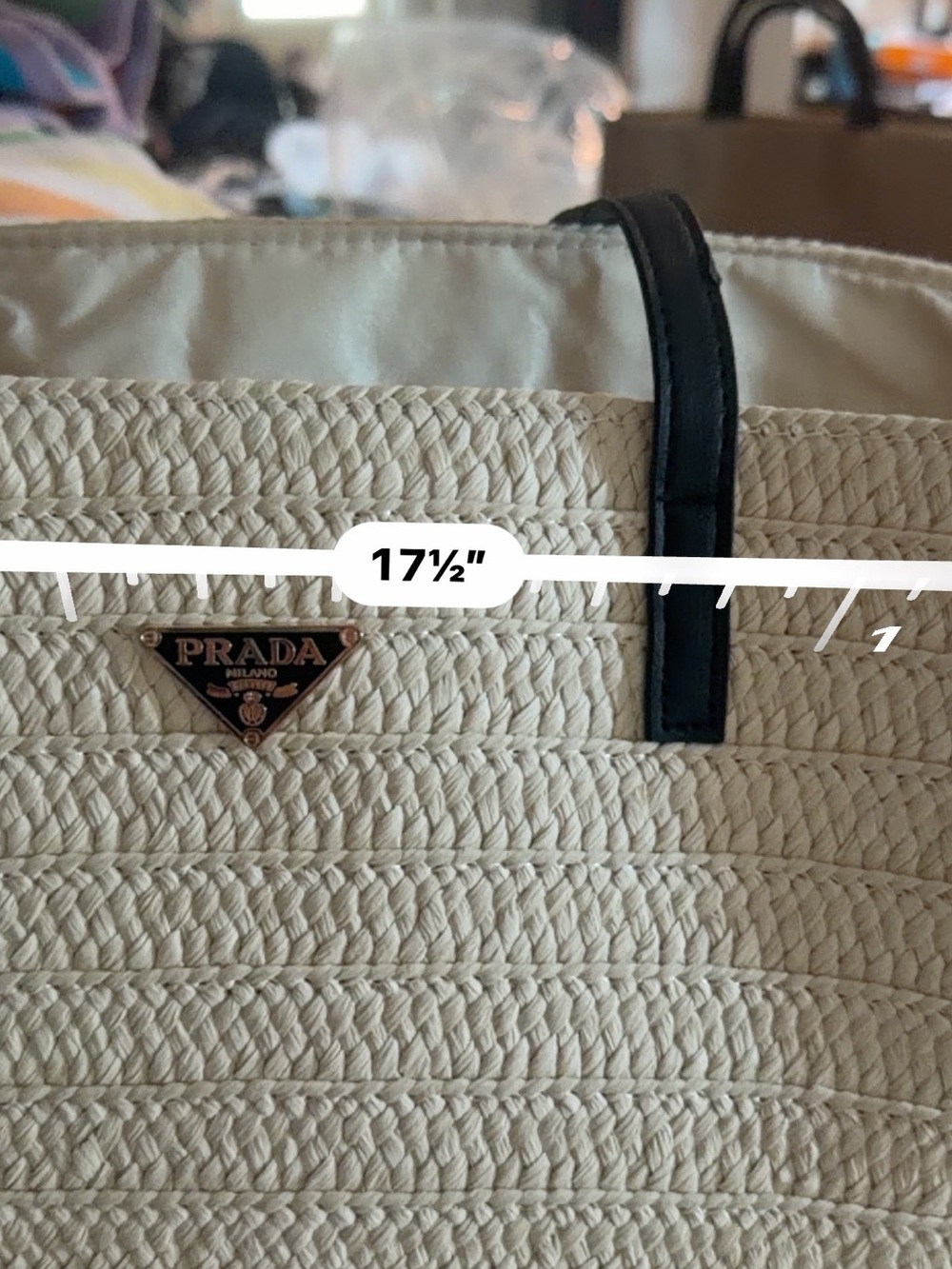 Luxury Cream and Black Woven Straw Tote with Logo nwt - Picture 13 of 14